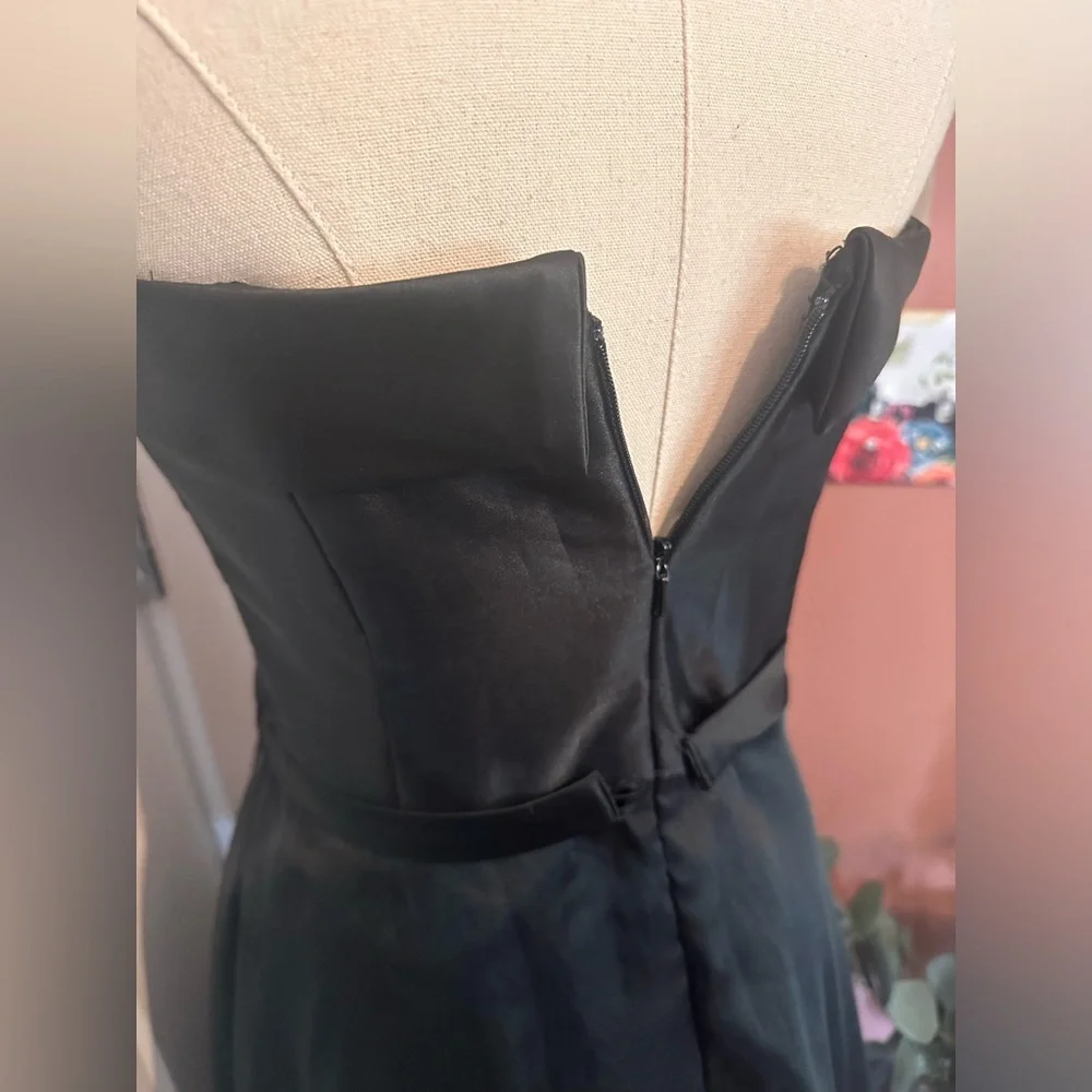 Vintage Mori Lee by Madeline Gardner black strapless sheer zipper 3/4 dress